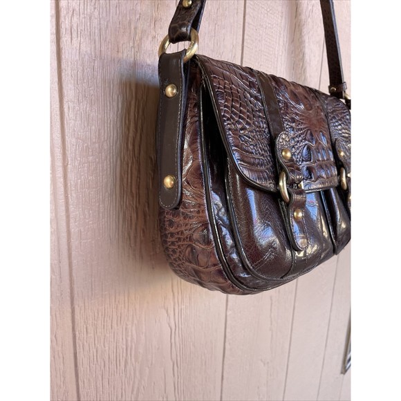 Brahmin Brown Croc Textured Leather Soulder Bag Purse - Picture 4 of 12